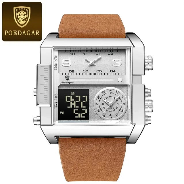 POEDAGAR 997 Luxury* Montre-bracelet Rectangle Étanche Lumineux pour Hommes