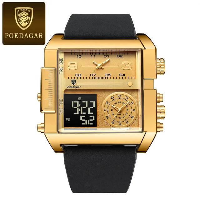 POEDAGAR 997 Luxury* Montre-bracelet Rectangle Étanche Lumineux pour Hommes