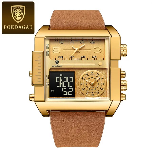 POEDAGAR 997 Luxury* Montre-bracelet Rectangle Étanche Lumineux pour Hommes