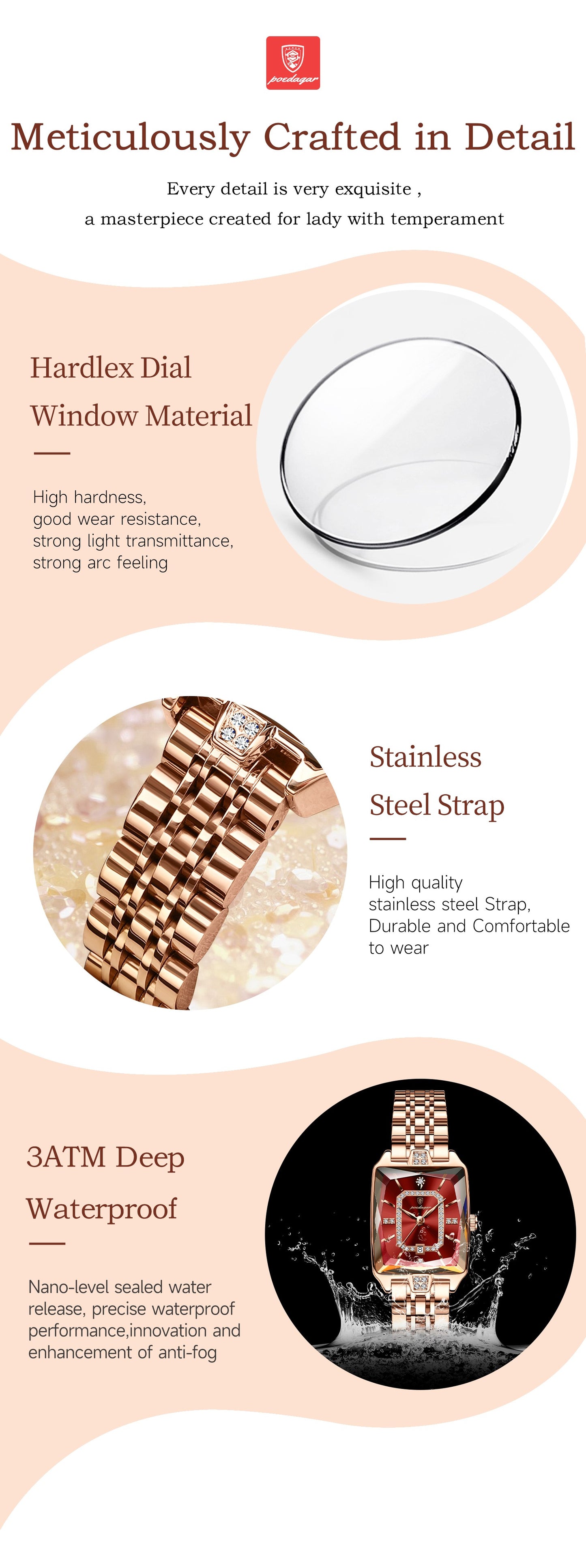 Montre-bracelet de luxe Poedagar 768