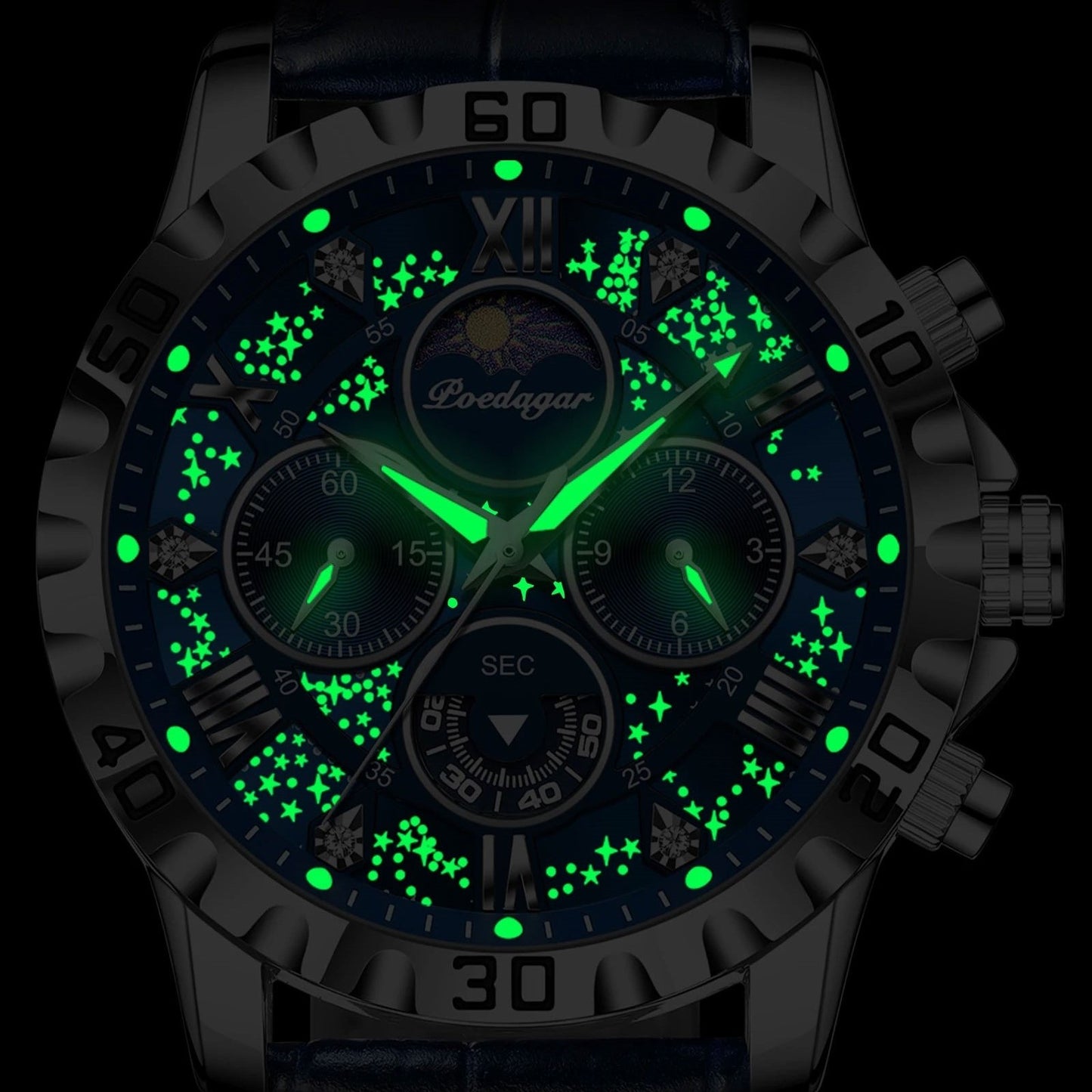 MONTRE CHRONO LUXE CUIR BLEU-GALAXY