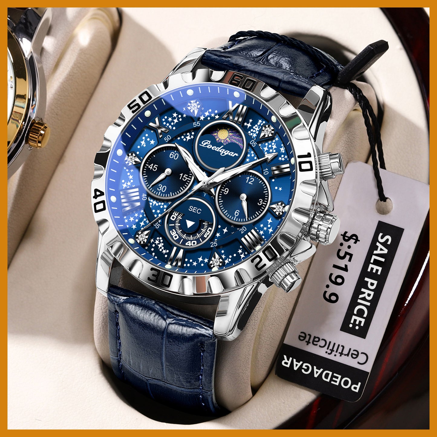 Montre de luxe Poedagar 973 en cuir