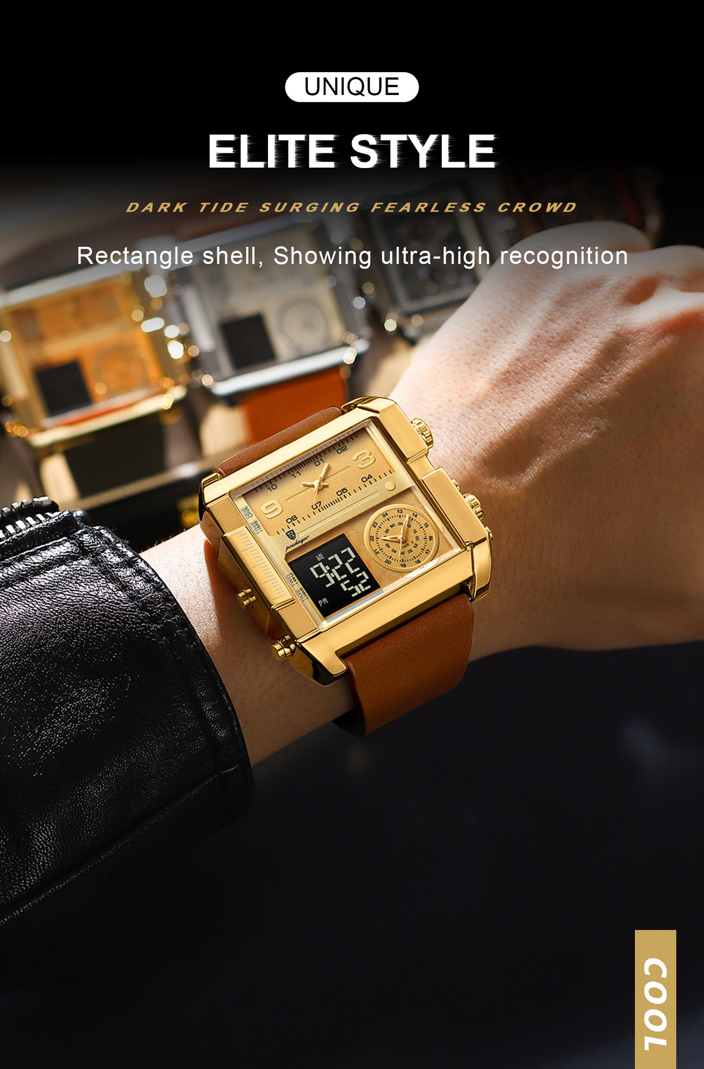 POEDAGAR 997 Luxury* Montre-bracelet Rectangle  Étanche Lumineux pour Hommes