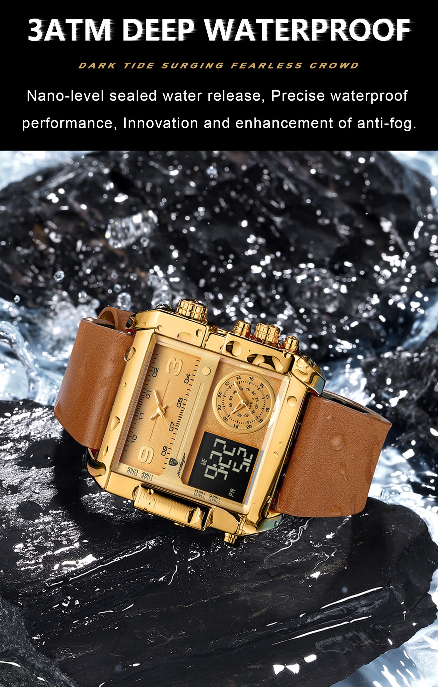 POEDAGAR 997 Luxury* Montre-bracelet Rectangle  Étanche Lumineux pour Hommes