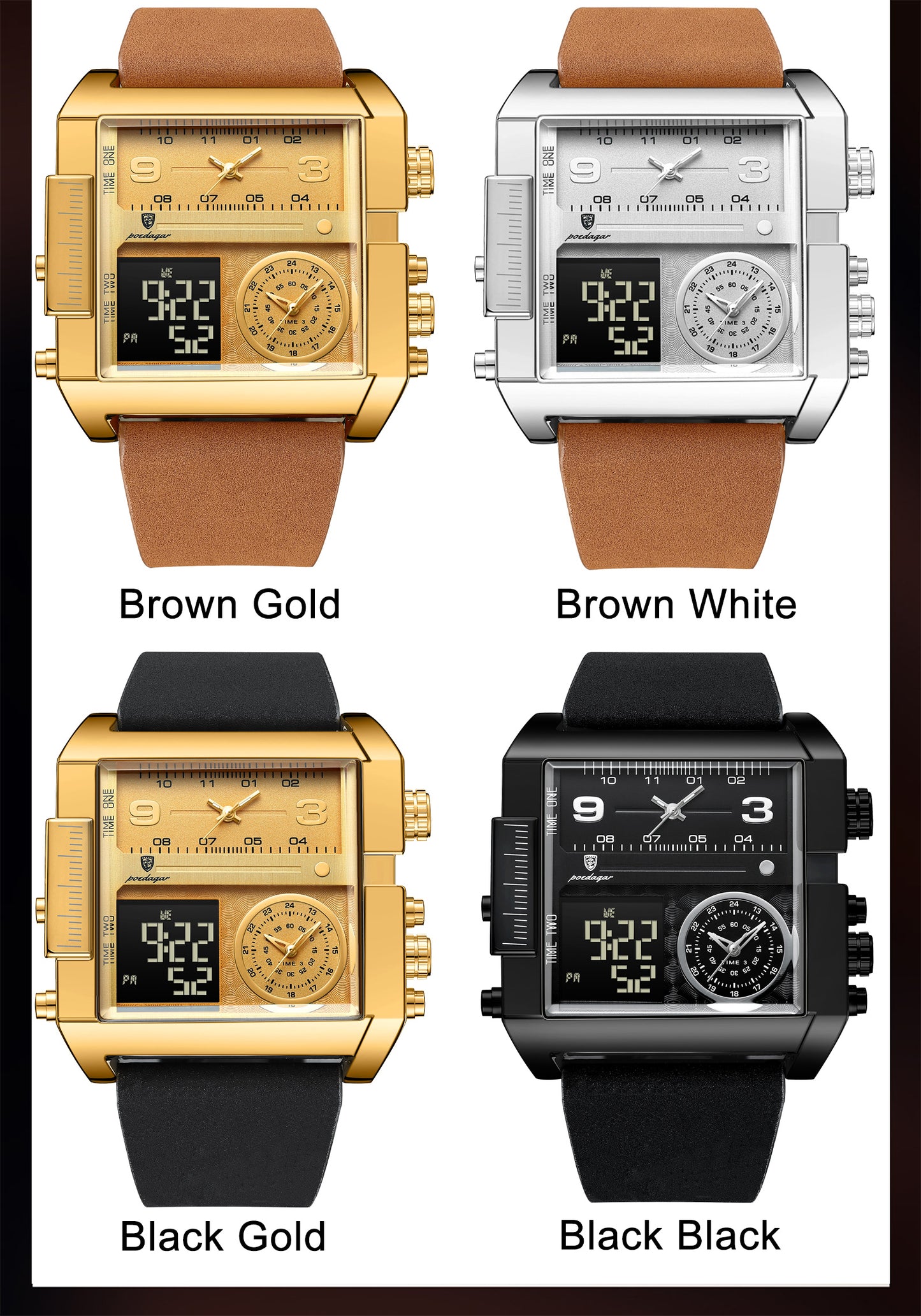 POEDAGAR 997 Luxury* Montre-bracelet Rectangle  Étanche Lumineux pour Hommes